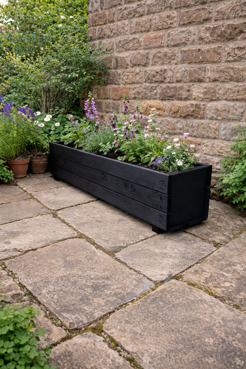 Handcrafted Timber Patio Planters - Modern Black Outdoor Wooden Box Containers