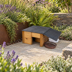 Heavy-Duty Wooden Hedgehog Feeding Station & Shelter with Food and Water Dishes - 35mm Timber Walls