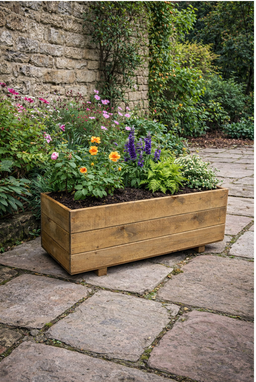Handcrafted Wooden Planter Trough Box - Timber Planting Garden Container for Patio and Balcony