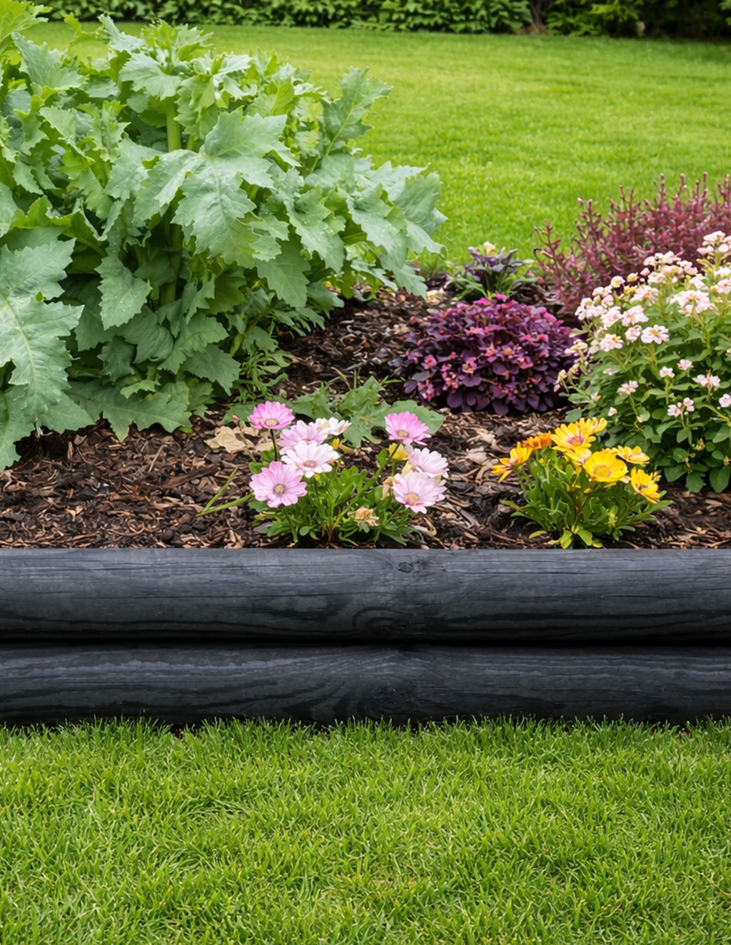 Wooden Black Log Garden Border Horizontal Lawn Edging Fence Border Panels