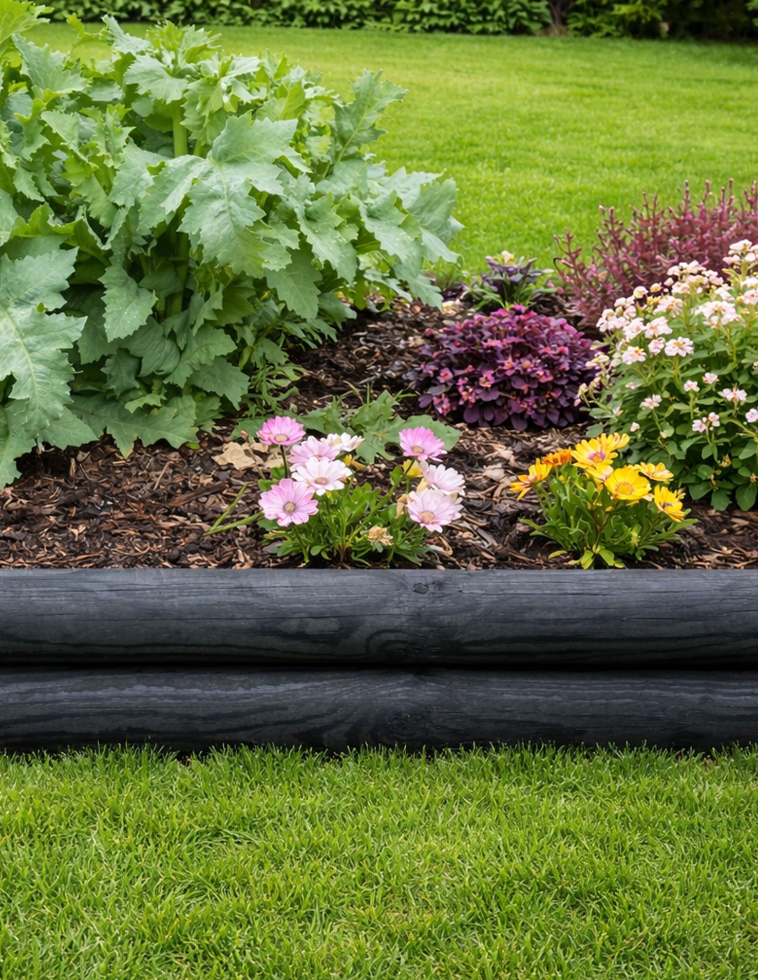Wooden Black Log Garden Border Horizontal Lawn Edging Fence Border Panels