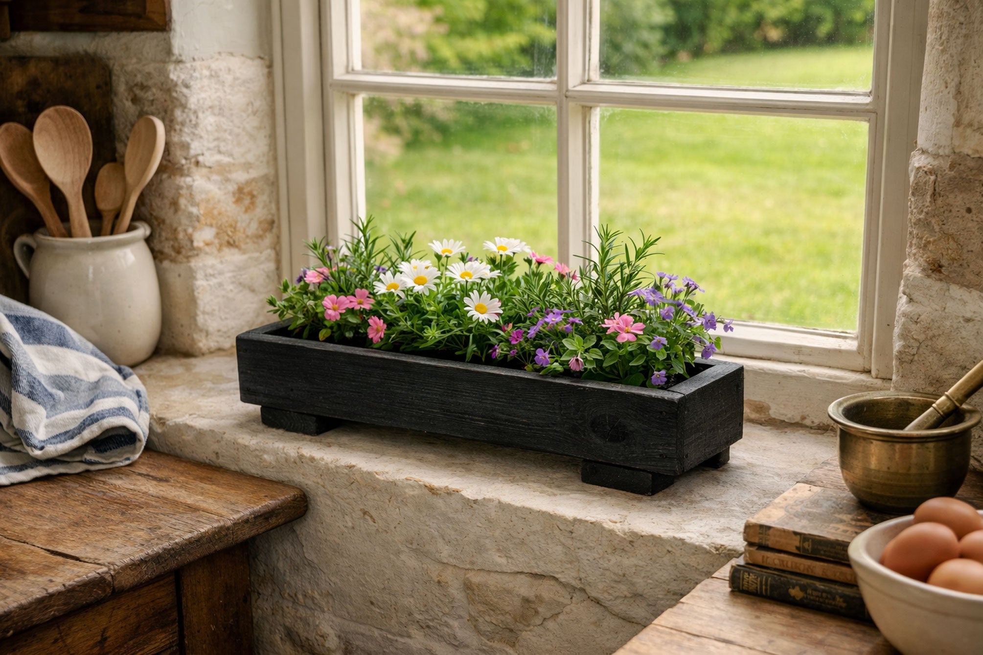 Wooden Windowsill Herb Planter Boxes – Comes in Black or Brown