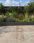 Metal Garden Obelisk with Spiral Top - Steel Climbing Plant Support Frame with Natural Rust Finish