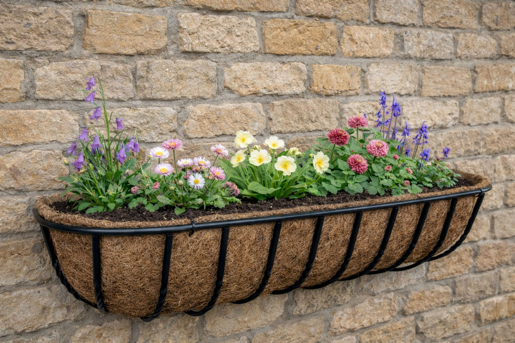 Large Twin Pack Wall Trough Planters for Patio and Garden Walls - Wall Mounted Outdoor Plant Containers
