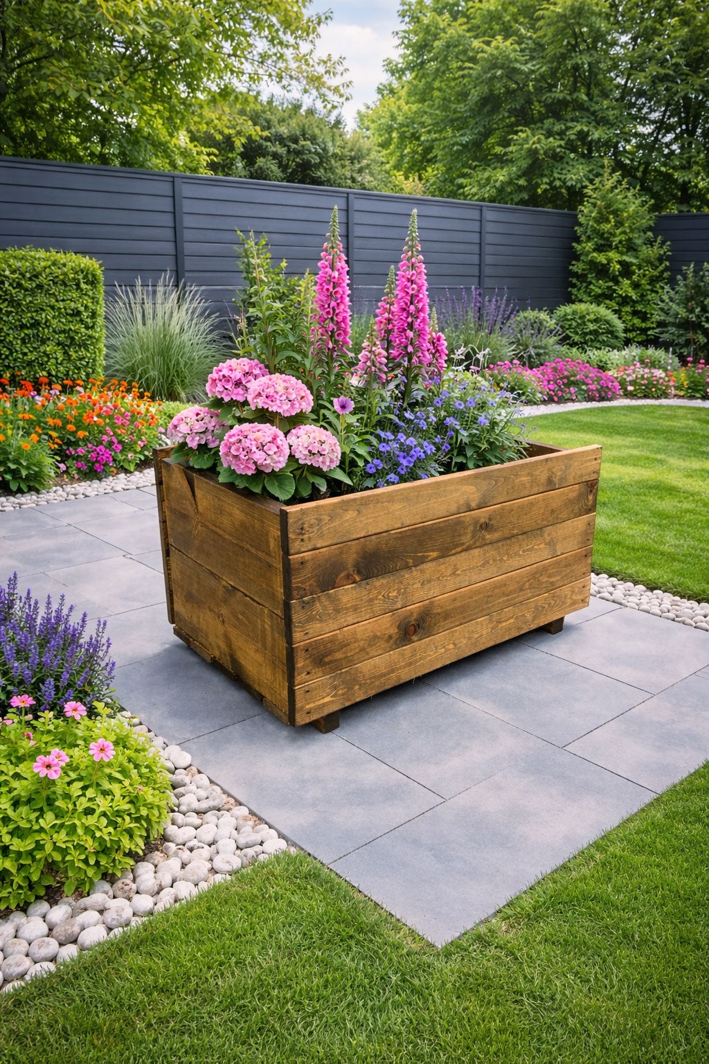 Extra Height Width Wooden Garden Planter Heavy Duty Timber Trough for Shrubs and Flowers