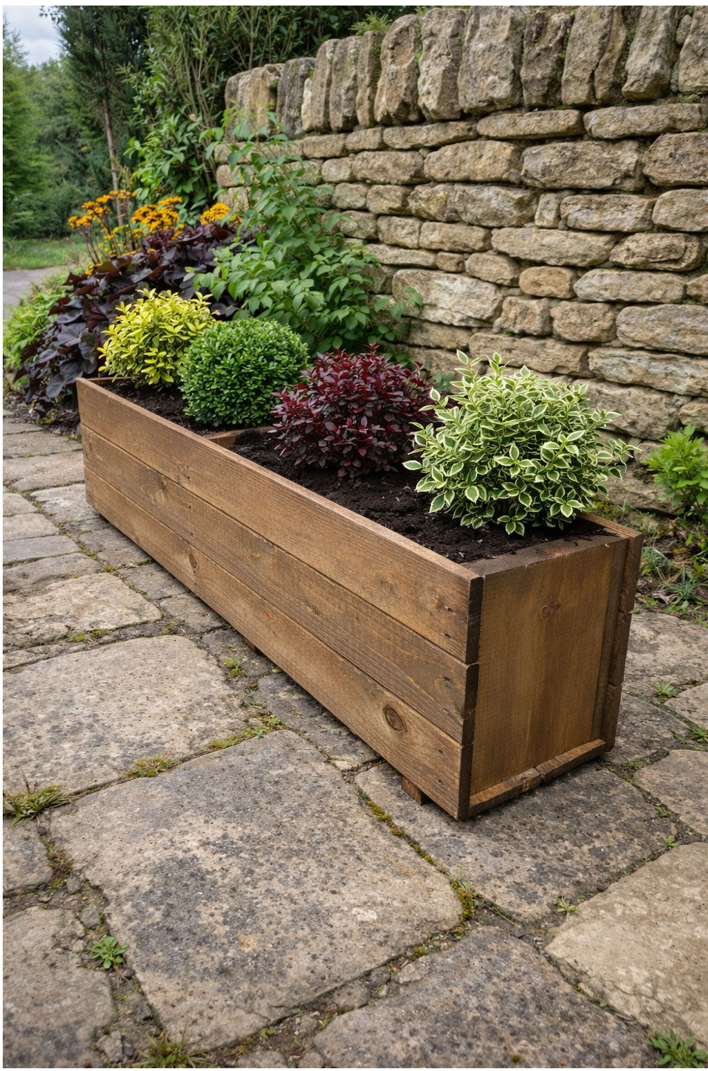 Large Wooden Garden Deep Planters Outdoor Planter Boxes - Tan Brown or Modern Black