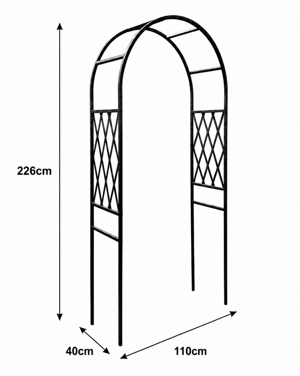 Metal Garden Arch for Climbing Plants  - Black Steel Lattice Rose & Climber Support