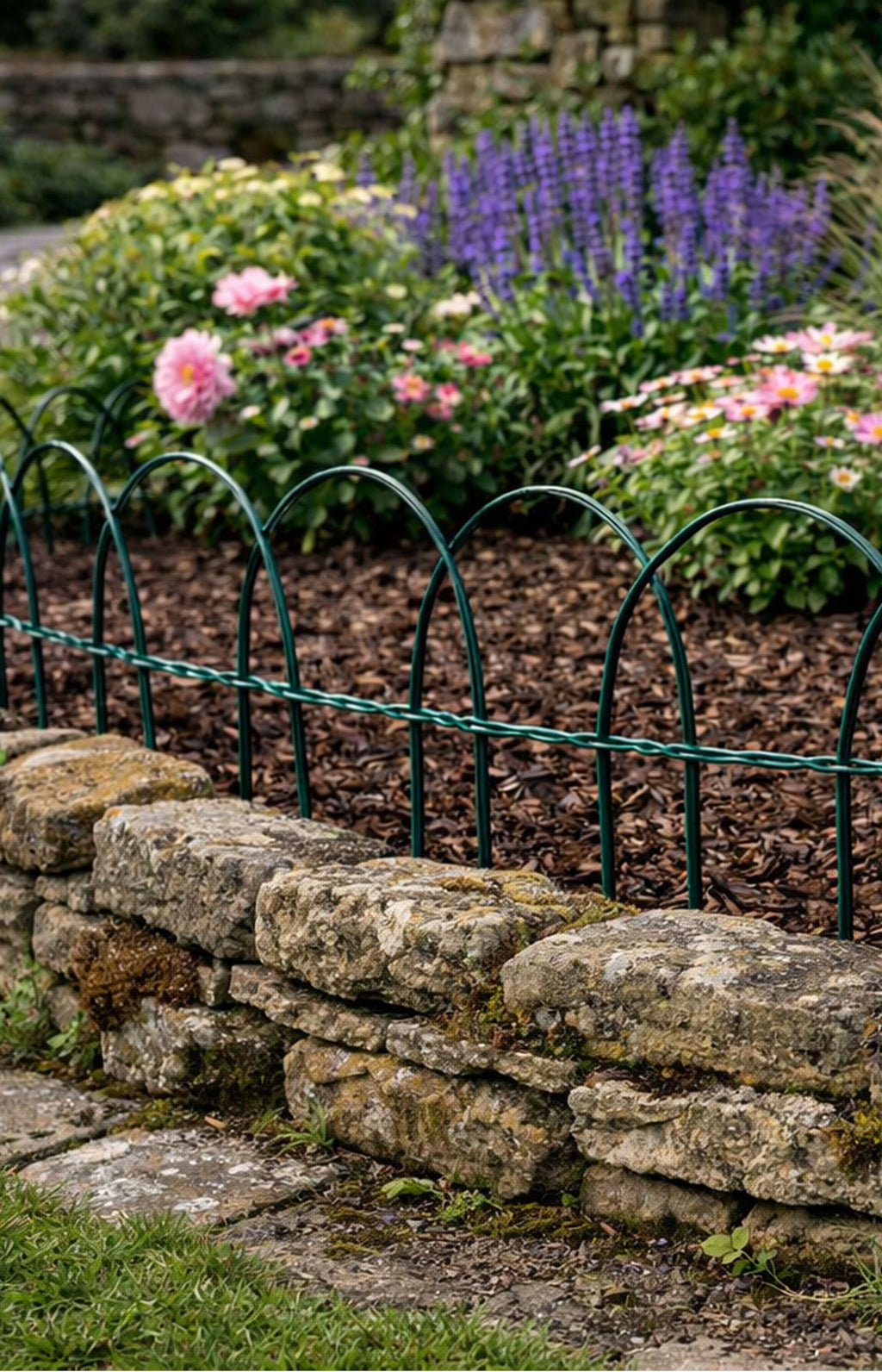 Classic Hoop Metal Garden Fence Green Decorative Wire Edging for Lawns and Flower Beds