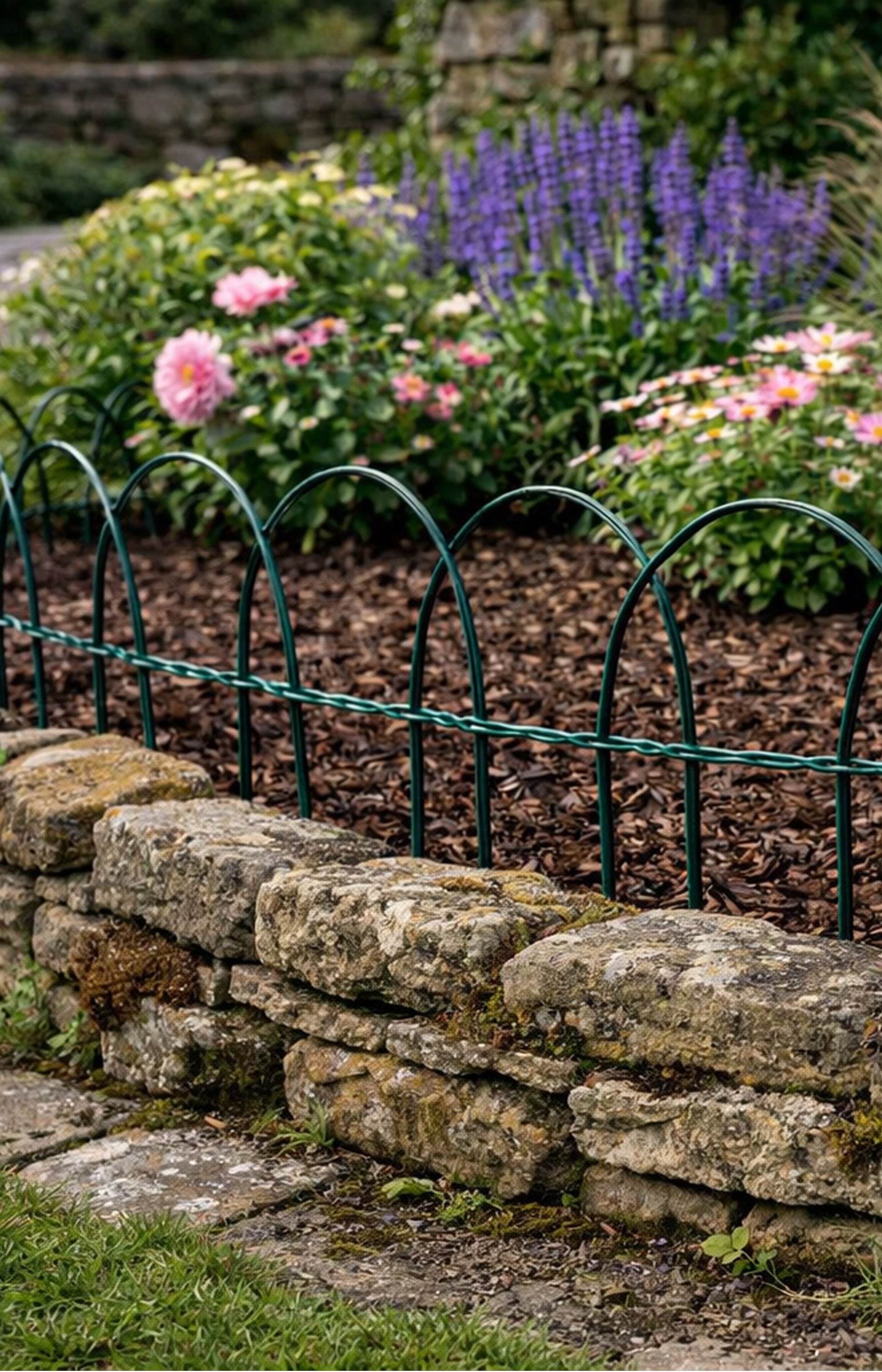 Classic Hoop Metal Garden Fence Green Decorative Wire Edging for Lawns and Flower Beds