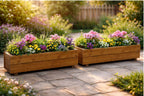 Large Wooden Planter Trough Twin Pack 100cm Brown Herb Planter Box for Garden Patio and Balcony