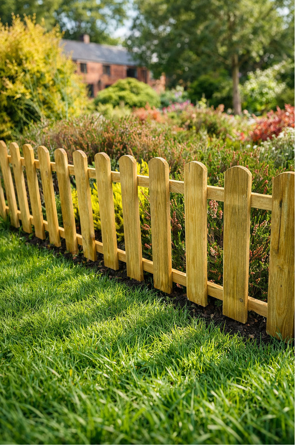 Low Garden Border Edge Panels - Timber Wooden Picket Edging with Integral Spike for Lawns and Flower Beds