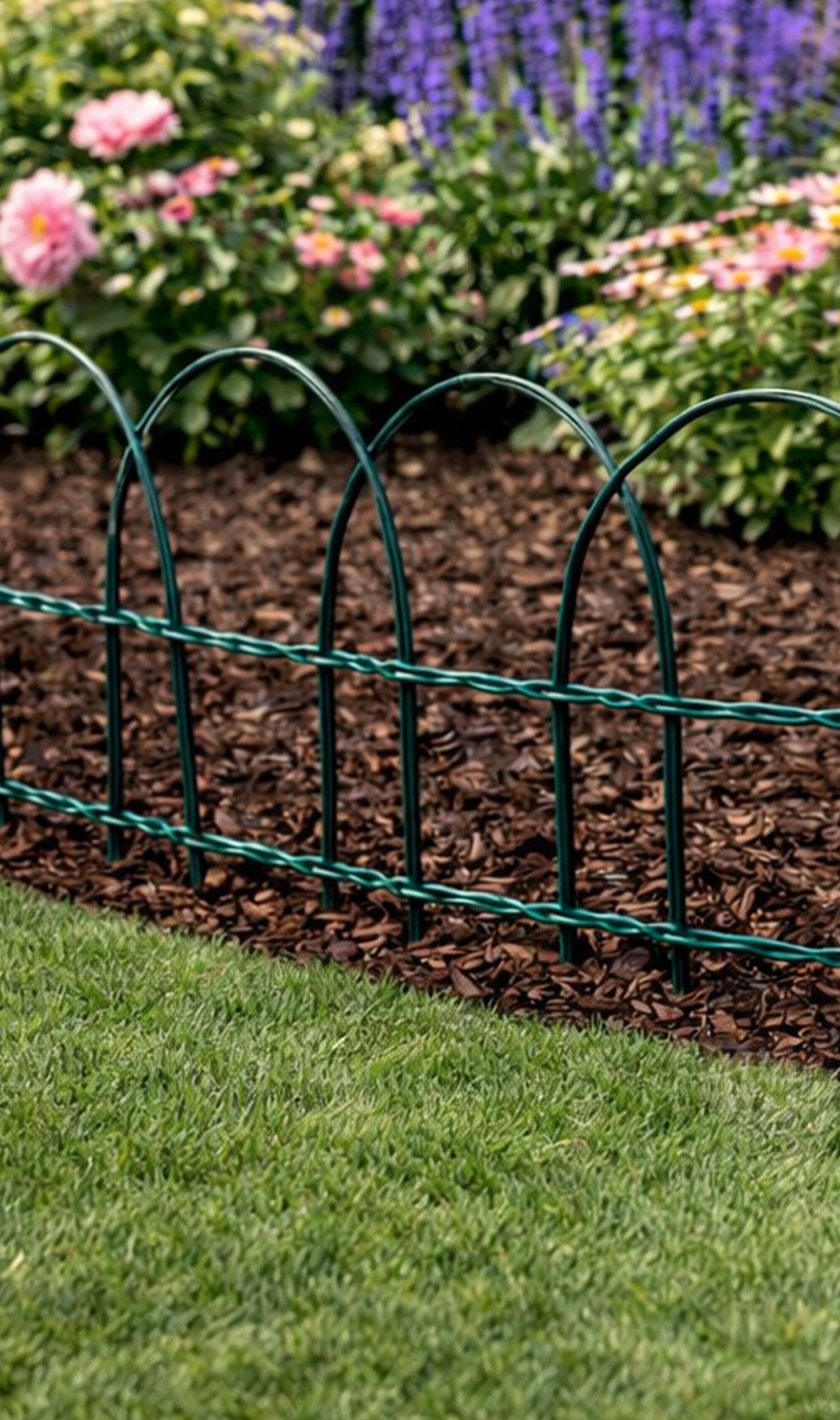 Classic Hoop Metal Garden Fence Green Decorative Wire Edging for Lawns and Flower Beds