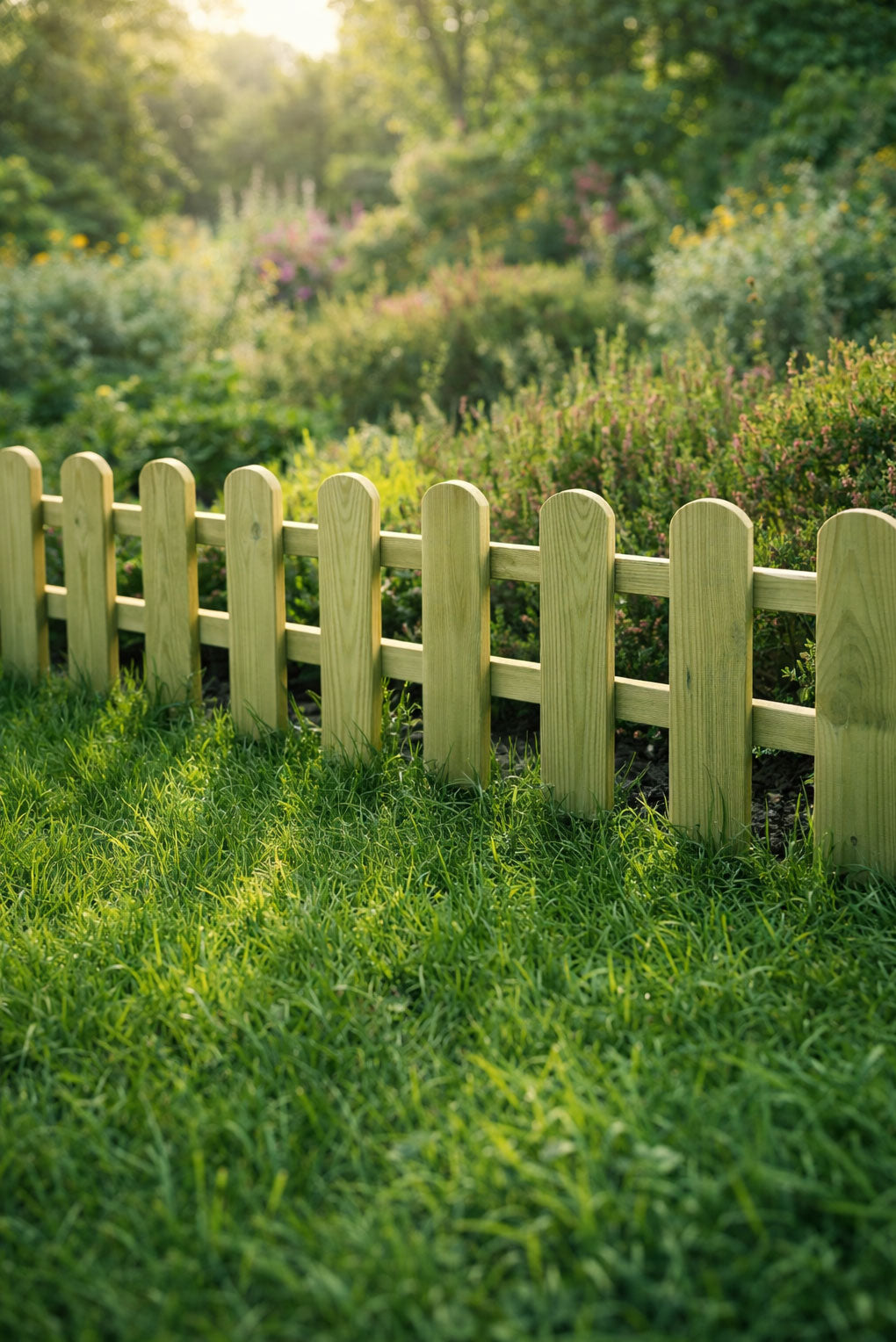 Low Garden Border Edge Panels - Timber Wooden Picket Edging with Integral Spike for Lawns and Flower Beds