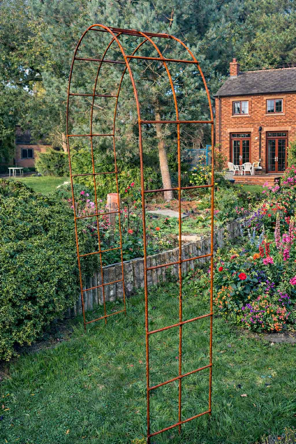 Outdoor Steel Garden Arch Natural Rust -  Metal Plant Climbing Arch