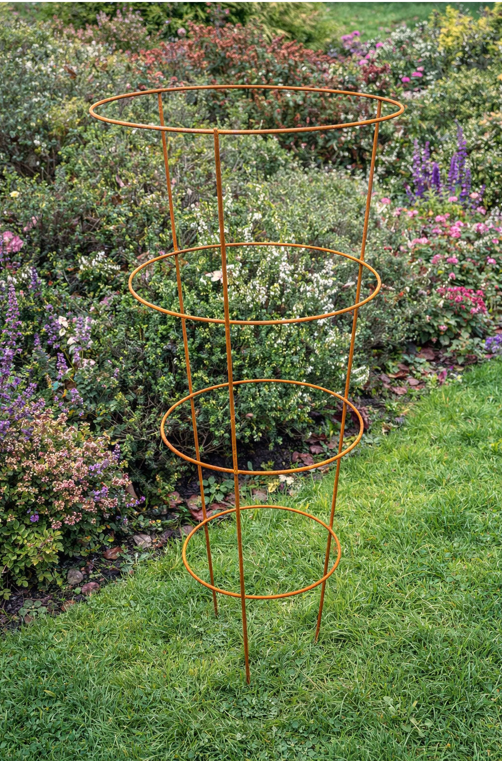 Conical Garden Plant Support Cages Set of 2 - Metal Natural Rust Supports