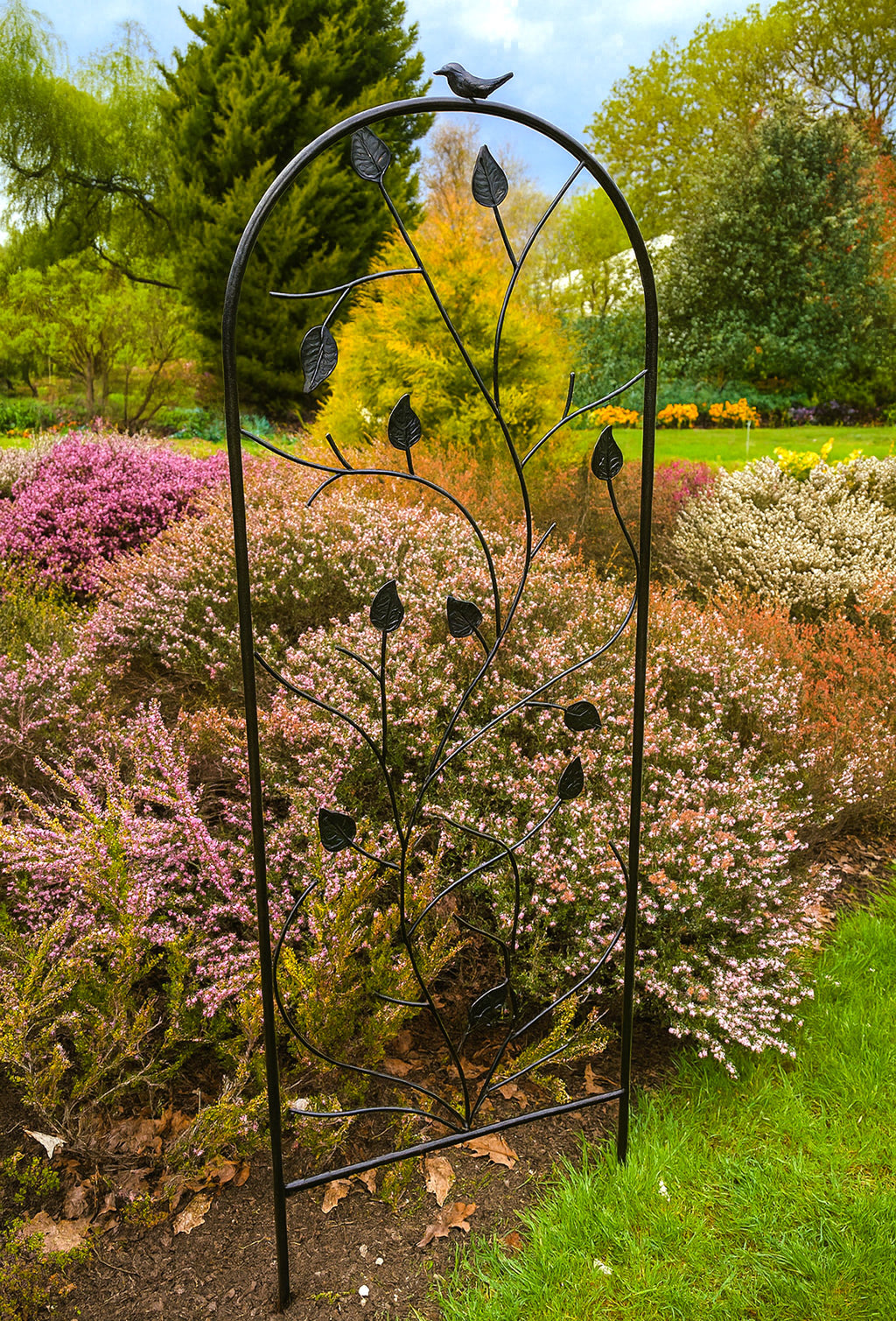 Decorative Bird & Leaf Metal Garden Trellis for Climbing Plants