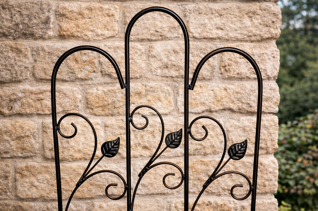 Decorative Black Metal Garden Trellis Scrolled Leaf Design for Climbing Plants