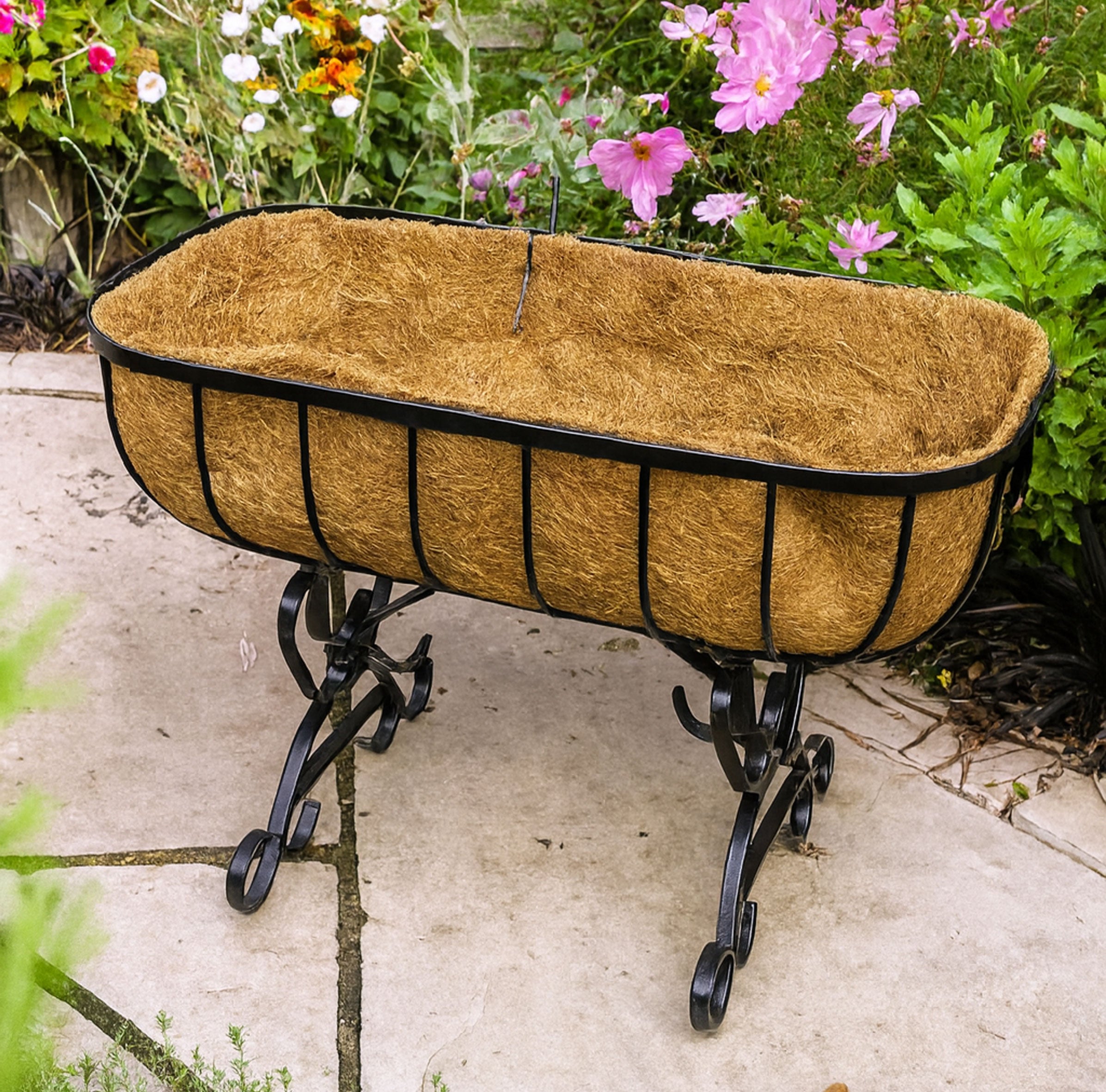 Metal Raised Planter on Legs - Outdoor Garden Container with Coco Liner