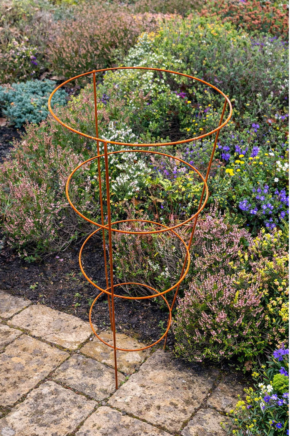 Conical Garden Plant Support Cages Set of 2 - Metal Natural Rust Supports