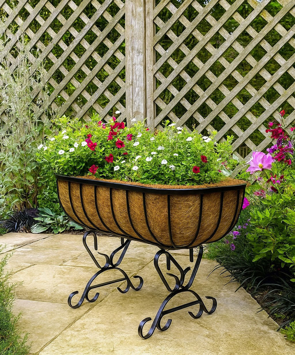 Metal Raised Planter on Legs - Outdoor Garden Container with Coco Liner
