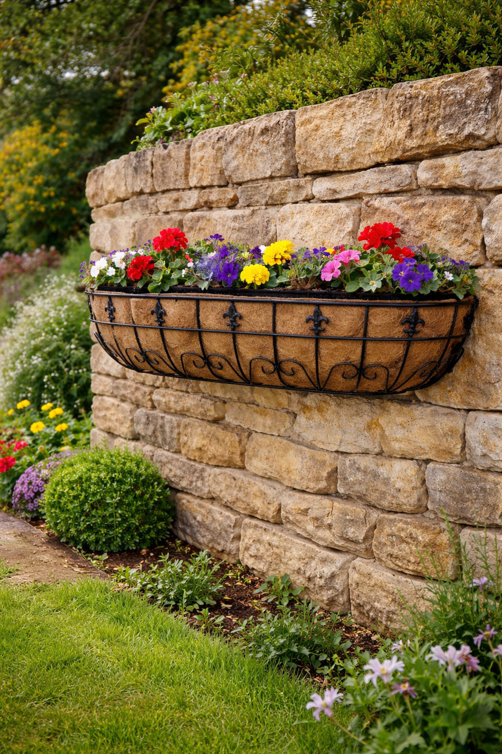 Decorative Metal Window Boxes with Coco Liner - Outdoor Metal Flower Box 3 Sizes