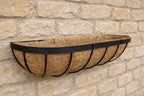 Twin Pack Outdoor Metal Wall Planters 60cm Window Boxes with Natural Coir Liners for Garden Walls