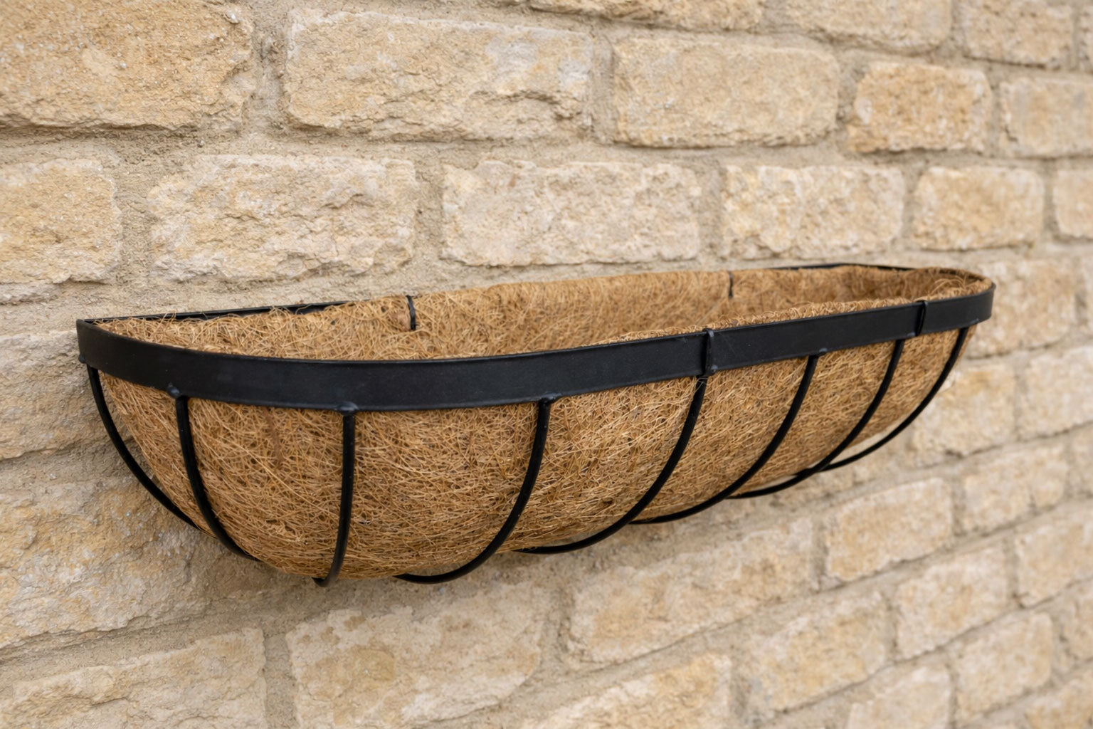 Twin Pack Outdoor Metal Wall Planters 60cm Window Boxes with Natural Coir Liners for Garden Walls