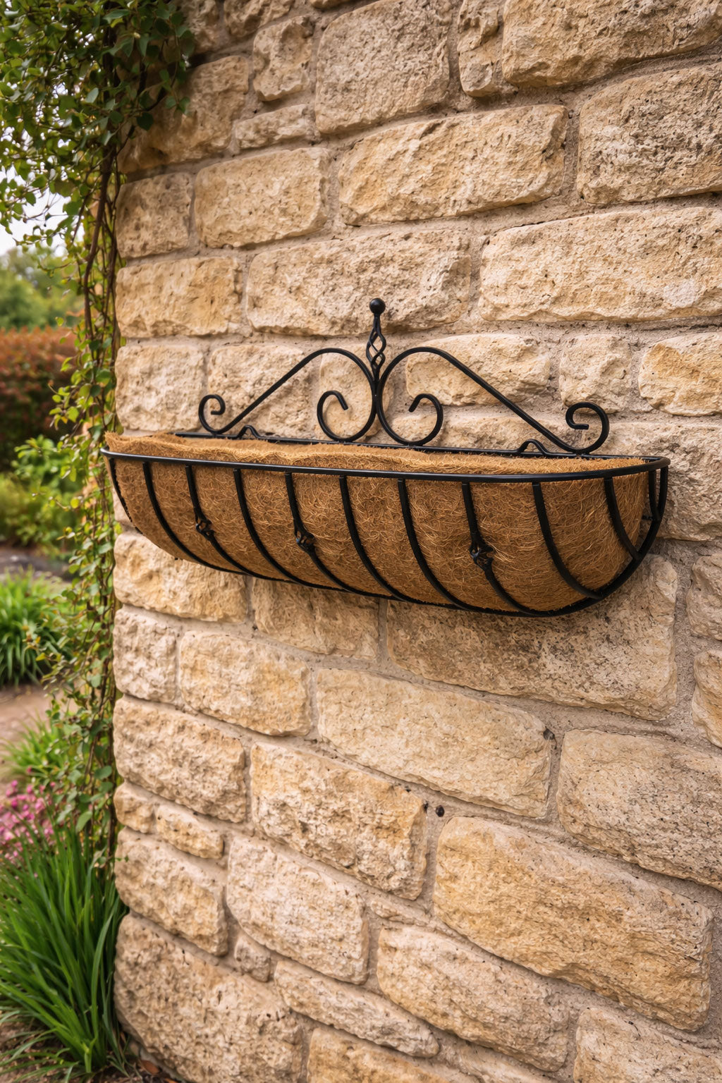 Heavy-Duty Decorative Spiral Wall Trough - Steel Outdoor Wall Planter with Coco Liner