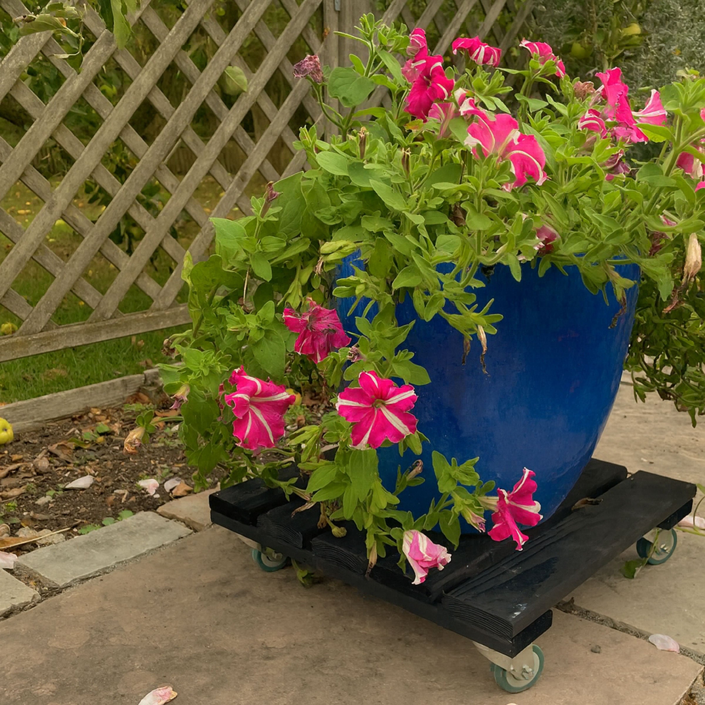 Heavy Duty Wooden Plant Pot Trolley Stand with Swivel Wheel Black