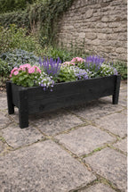 Raised Wooden Garden Container on Legs - Black Timber Trough for Herbs & Flowers