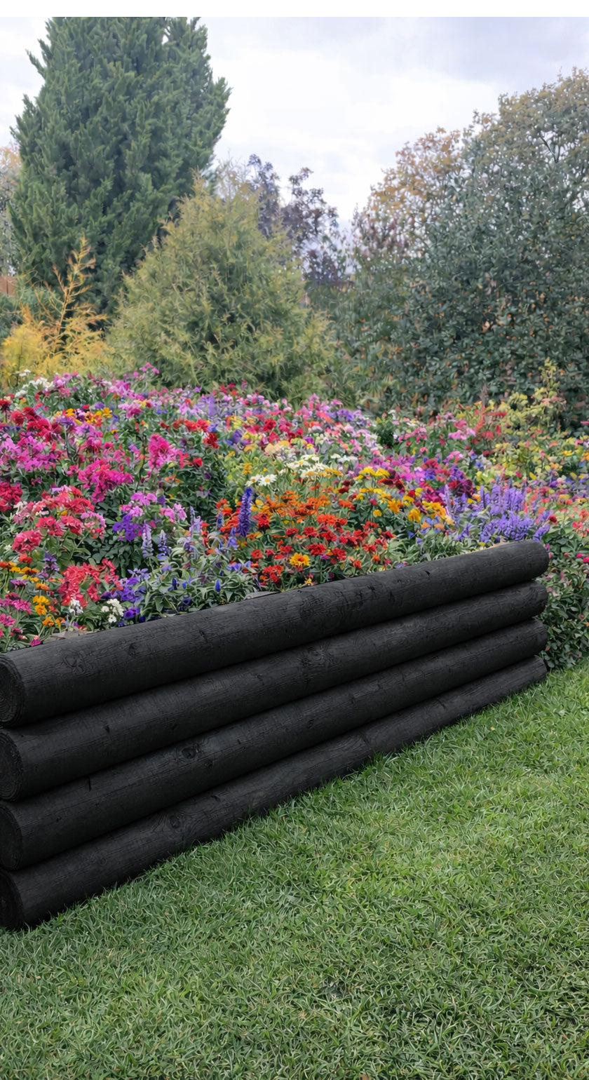 Wooden Black Log Garden Border Horizontal Lawn Edging Fence Border Panels