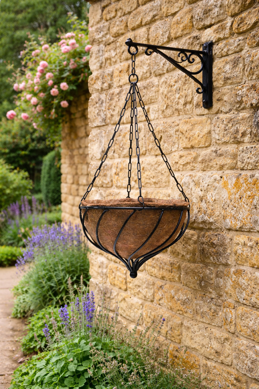 Metal Hanging Baskets with Coco Liners -  Spiral Ironwork Planter Size 35cm & 40cm