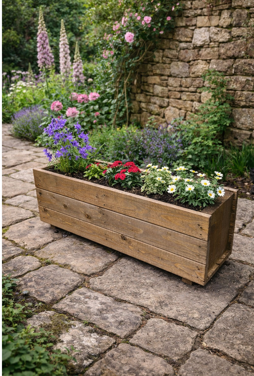 Rectangular Wooden Trough Planters Supplied in 4 Sizes Heavy Duty Garden Containers