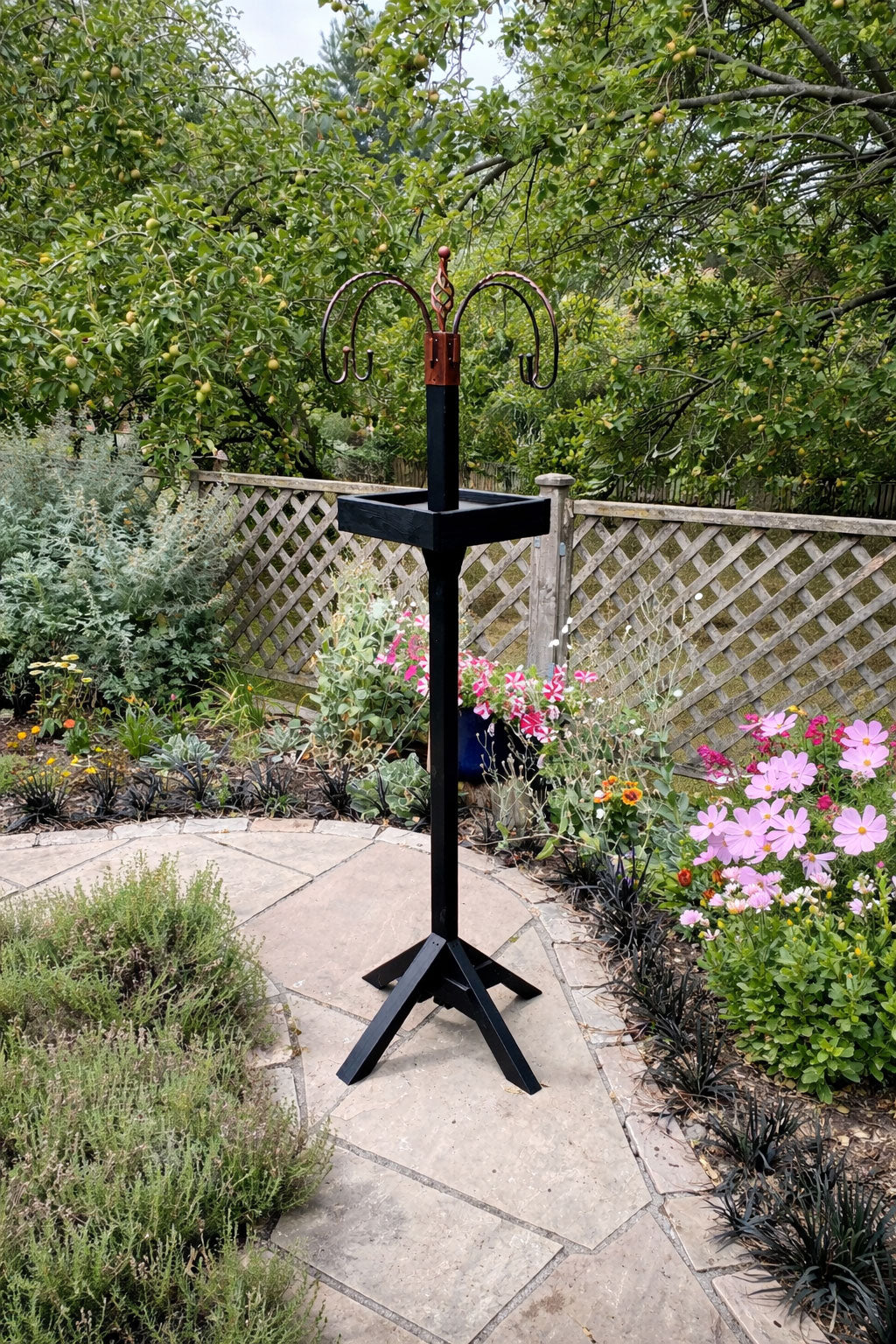 Wooden Bird Table Feeding Stand with Four Hooks Large Garden Bird Feeder Station for Patio Outdoor