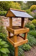 Twin Platform Wooden Bird Table with Real Slate Roof Heavy Duty Garden Wild Bird Feeding Station