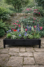 Raised Wooden Garden Container on Legs - Black Timber Trough for Herbs & Flowers