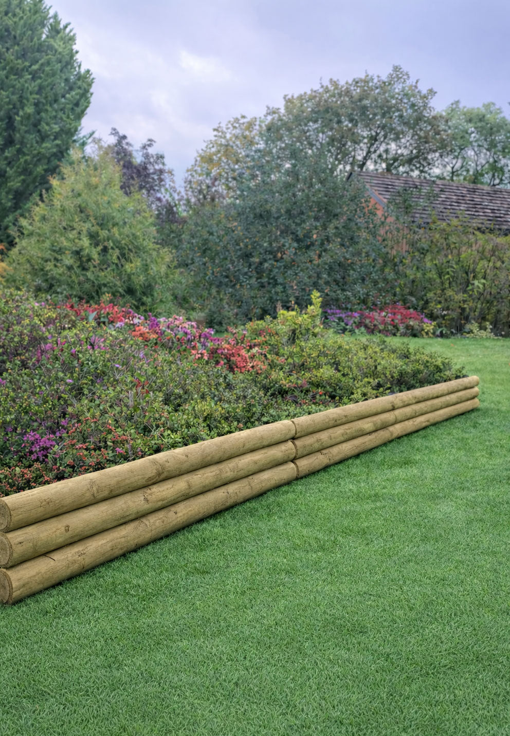 Horizontal Garden Wooden Log Edging Timber Border Fence Panels 3 Sizes