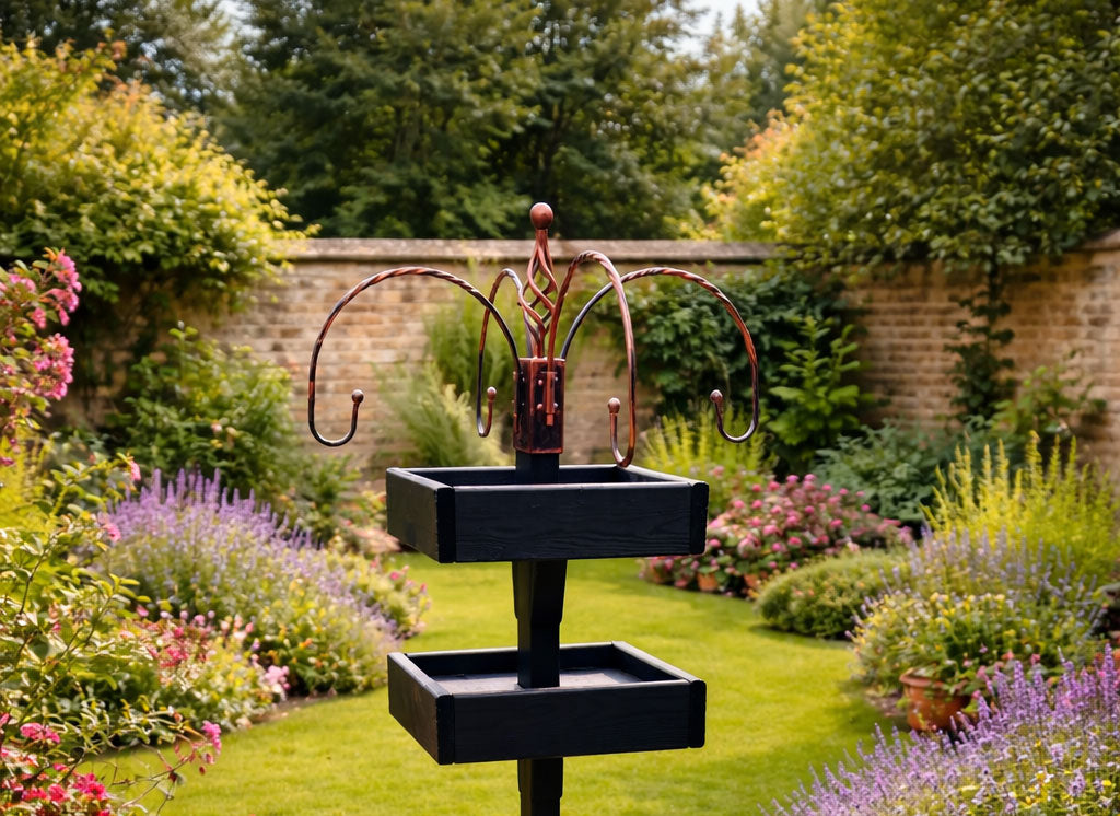 Heavy Duty Wooden Bird Feeding Station with 2 Tables & 4 Hooks 150cm Garden Bird Table Freestanding