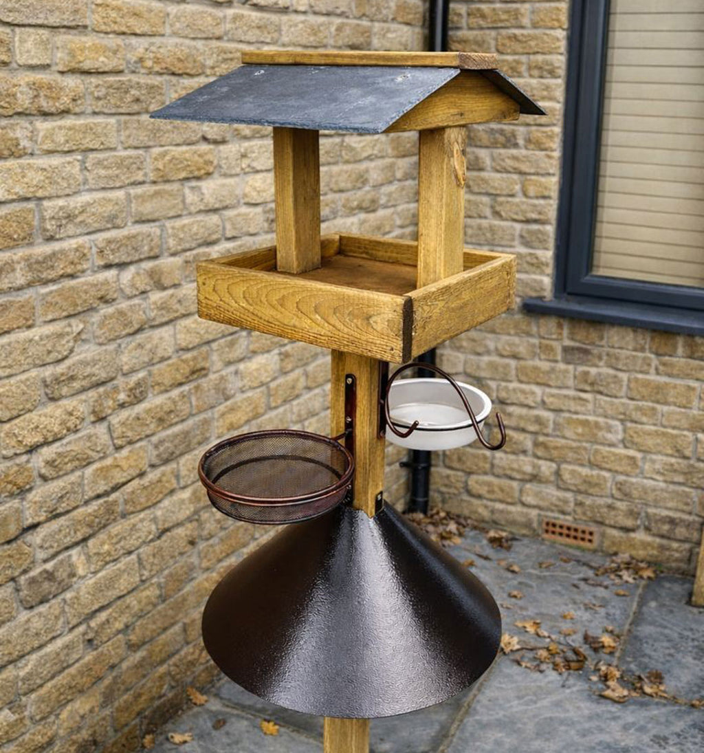 Outdoor Wooden Bird Table with Squirrel Baffle – Complete Garden Feeding Station