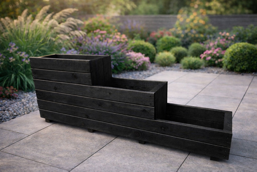 Outdoor Black Wooden Raised Herb Planter 3 Tier Garden Planter Box for Patio Balcony Flowers Herbs