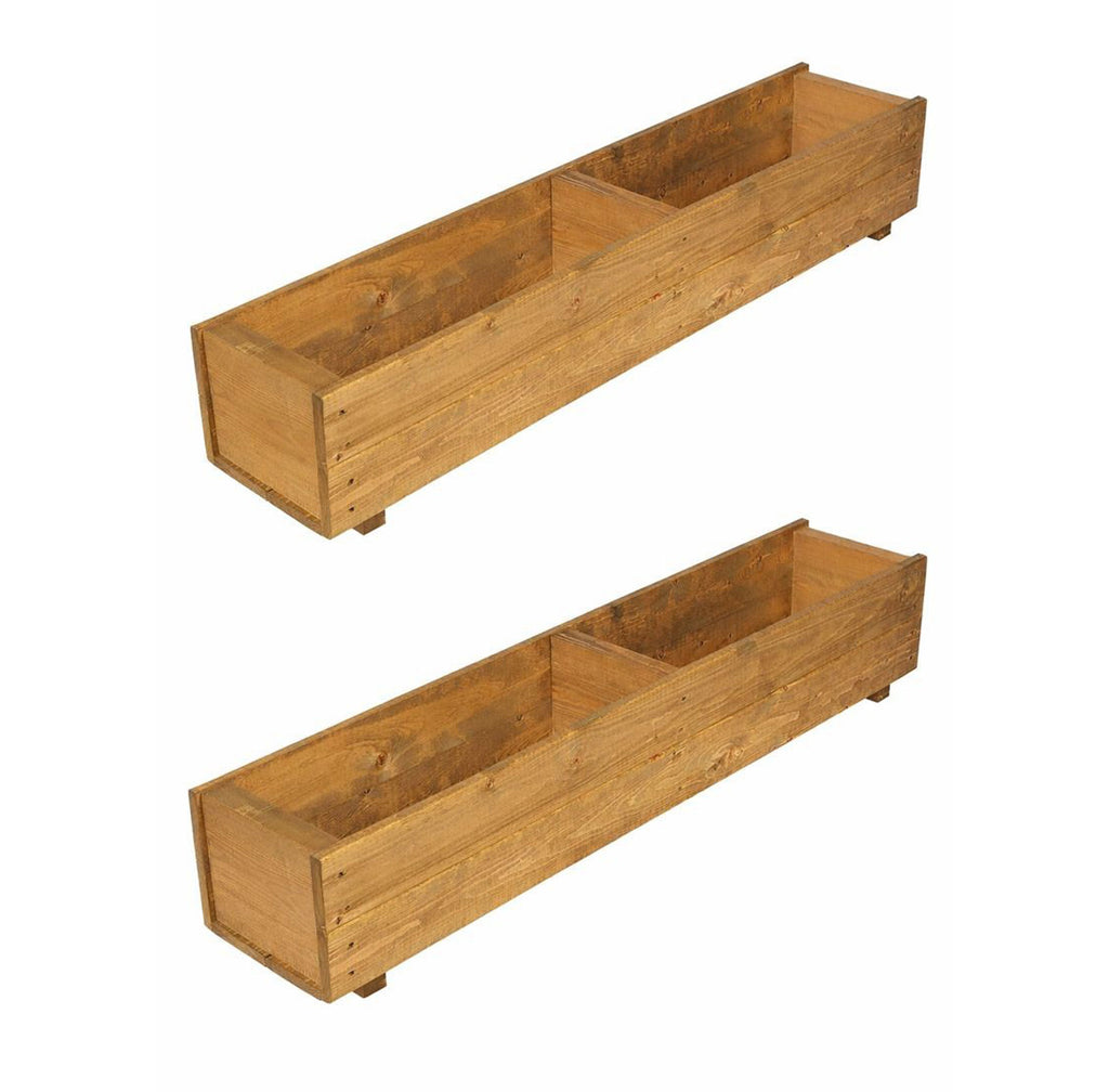 Wooden Outdoor Trough Planters Large - Heavy Duty Garden Flower Boxes (Set of 2)
