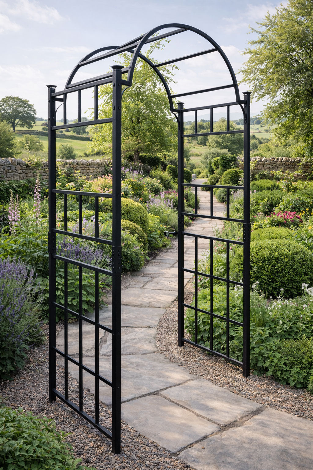 Durable Black Steel Arch for Climbing Plants- Garden Entrances to Pathways and Walkway Features