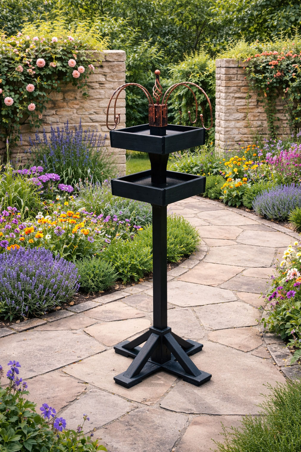 Heavy Duty Wooden Bird Feeding Station with 2 Tables & 4 Hooks 150cm Garden Bird Table Freestanding