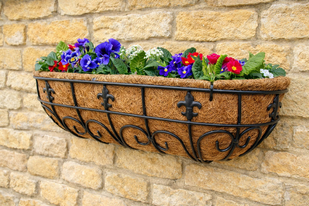 Twin Pack Metal Wall Planters with Coco Liners Wall Mounted Garden Window Boxes Medium