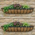 Twin Pack Outdoor Metal Wall Planters 90cm Window Boxes with Natural Coir Liners for Garden Walls
