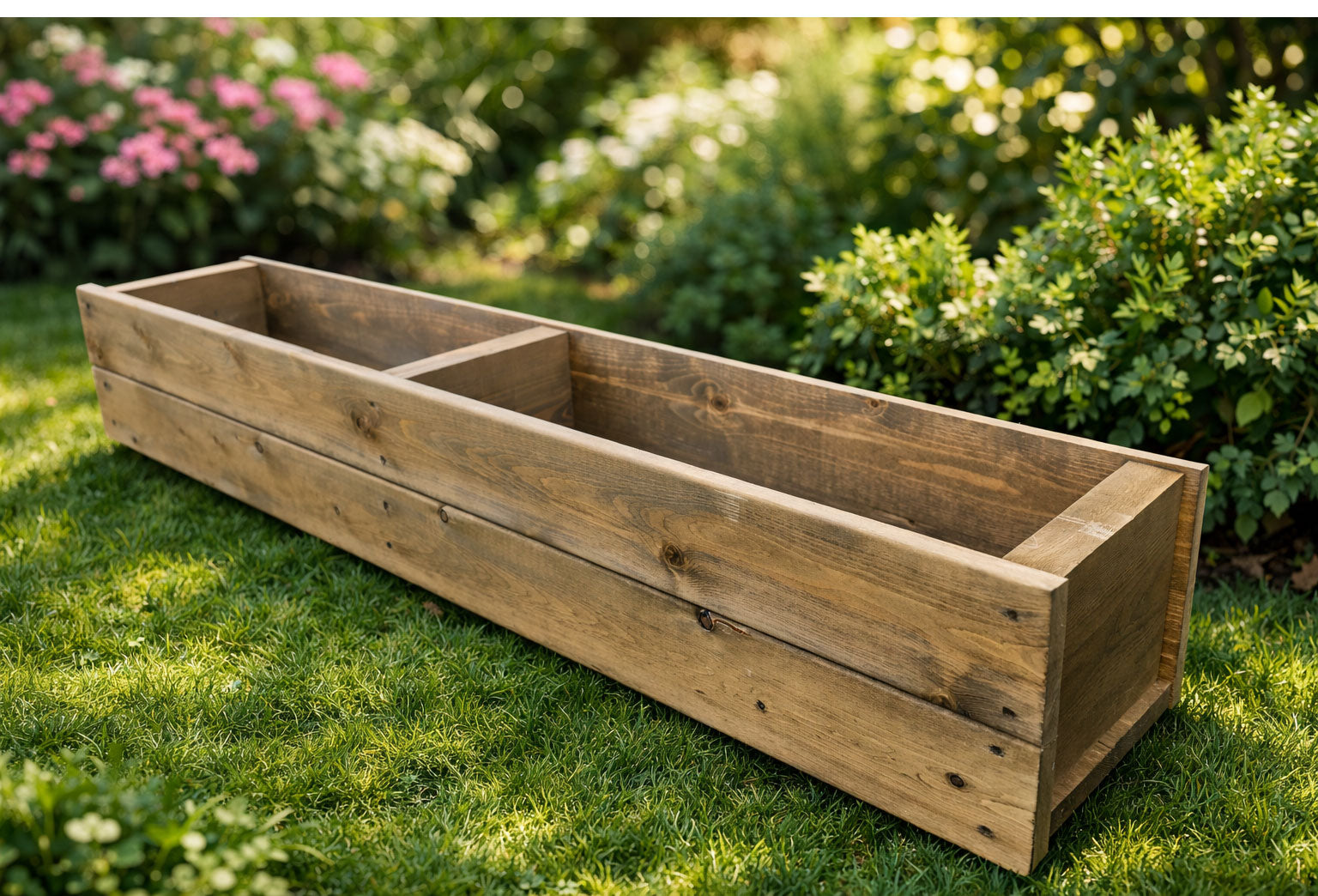 Wooden Garden Planter Box Planter Patio Balcony Trough for Herbs & Flowers - Set of Two