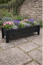 Raised Wooden Garden Container on Legs - Black Timber Trough for Herbs & Flowers