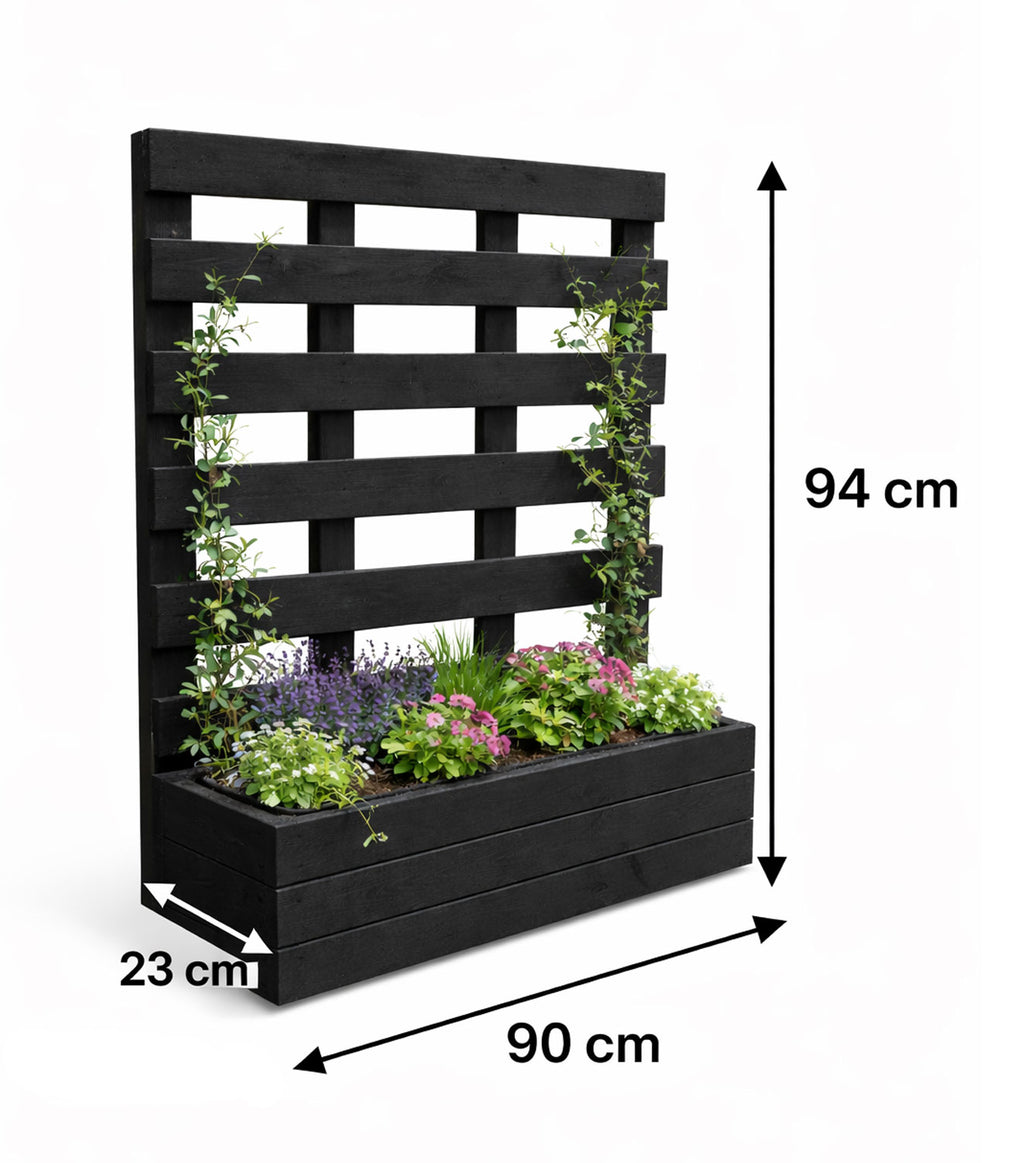 Modern Wooden Black Planter with Trellis - Vertical Frame Garden Planter