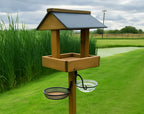 Garden Wooden Bird Table & Feeder Stand with Seed Tray and Water Bath