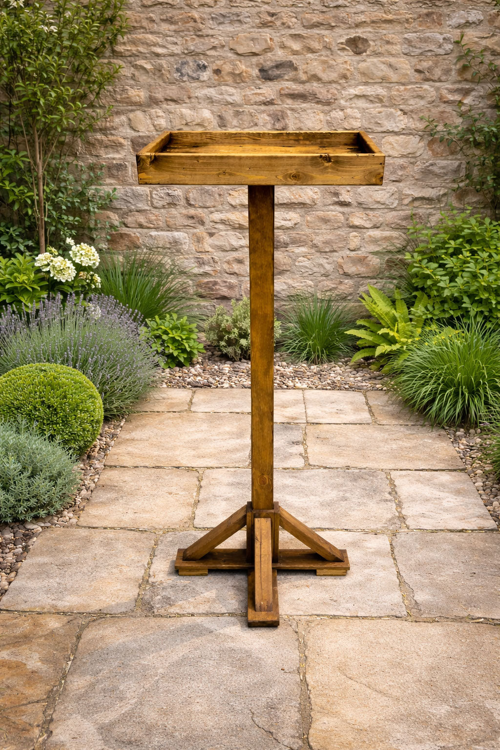 Large Wooden Bird Table with Large Tray - Handmade Garden Bird Feeding Station 1.34m Tall